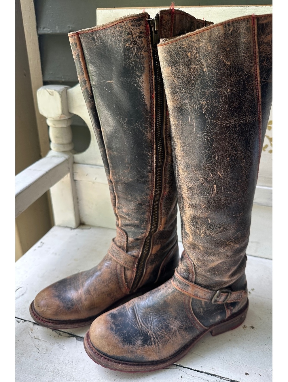 BED STU Glaye Black Lux Distressed Riding Boot.